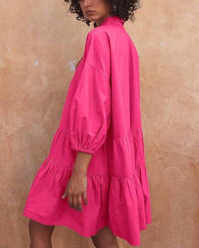 chouyatou Women's Summer Puff Sleeve Tiered Tunic Babydoll Dress Cute Mini Button Down Shirt Dress in Saudi Arabia