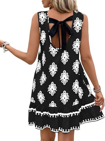MITILLY Women's Summer Casual Floral Boho Sundresses Crew Neck Backless Printed Beach Ruffle Hem Mini Dress in Saudi Arabia