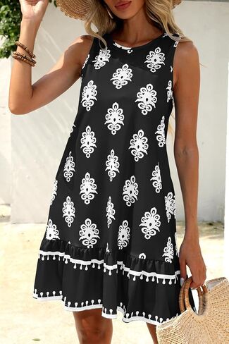 MITILLY Women's Summer Casual Floral Boho Sundresses Crew Neck Backless Printed Beach Ruffle Hem Mini Dress in Saudi Arabia