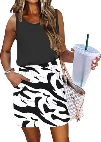 AUSELILY Women Summer Dress 2025 Casual Sleeveless Sundress Crew Neck Beach Short Dresses with Pockets in Kuwait