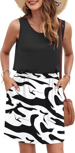 AUSELILY Women Summer Dress 2025 Casual Sleeveless Sundress Crew Neck Beach Short Dresses with Pockets in Kuwait