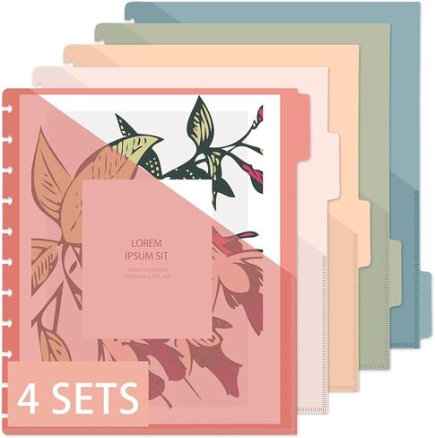 4set 5 Tab Discbound Pocket Dividers 8.5 x 11 Dividers with Pockets Discbound Pocket Folders DiscBound Binder Dividers Plastic Dividers with Tabs DiscBound Planner Supplies for Business Office(Boho) in Kuwait