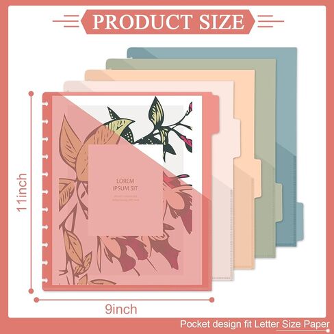 4set 5 Tab Discbound Pocket Dividers 8.5 x 11 Dividers with Pockets Discbound Pocket Folders DiscBound Binder Dividers Plastic Dividers with Tabs DiscBound Planner Supplies for Business Office(Boho) in Kuwait