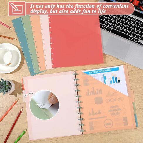 4set 5 Tab Discbound Pocket Dividers 8.5 x 11 Dividers with Pockets Discbound Pocket Folders DiscBound Binder Dividers Plastic Dividers with Tabs DiscBound Planner Supplies for Business Office(Boho) in Kuwait