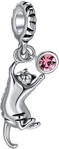 Ginger Cat Playing Tabby Dangle Charm Compatible with Pandora Charms Bracelets with CZ Birthstones for Cat Lovers Women Mother's Day in Saudi Arabia