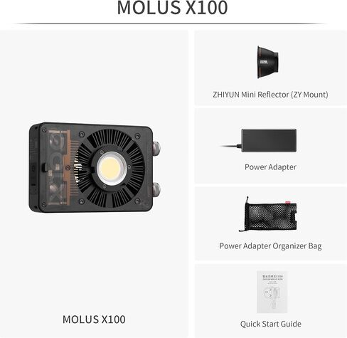 ZHIYUN MOLUS X100 Bi-Color Pro 100W Video Light [Official] V2 Upgraded Version Professional Photography Lighting Portable Continuous Output Lighting 2700K~6500K CRI≥95 TLCI≥97 for Youtuber TT Photog in Saudi Arabia