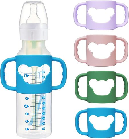 4 Pack Silicone Baby Bottle Handles for Dr. Brown's Narrow & Wide Baby Bottles Hoder, Easy Grip Self-Feeding Universal Bottle Handle, BPA-Free, 100% Silicone, White, Gray, Pink, Purple in Saudi Arabia