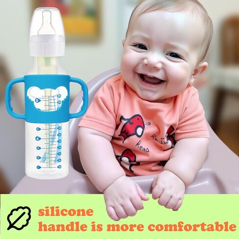 4 Pack Silicone Baby Bottle Handles for Dr. Brown's Narrow & Wide Baby Bottles Hoder, Easy Grip Self-Feeding Universal Bottle Handle, BPA-Free, 100% Silicone, White, Gray, Pink, Purple in Saudi Arabia