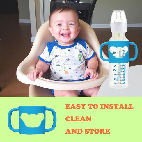 4 Pack Silicone Baby Bottle Handles for Dr. Brown's Narrow & Wide Baby Bottles Hoder, Easy Grip Self-Feeding Universal Bottle Handle, BPA-Free, 100% Silicone, White, Gray, Pink, Purple in Saudi Arabia