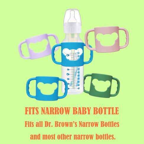 4 Pack Silicone Baby Bottle Handles for Dr. Brown's Narrow & Wide Baby Bottles Hoder, Easy Grip Self-Feeding Universal Bottle Handle, BPA-Free, 100% Silicone, White, Gray, Pink, Purple in Saudi Arabia