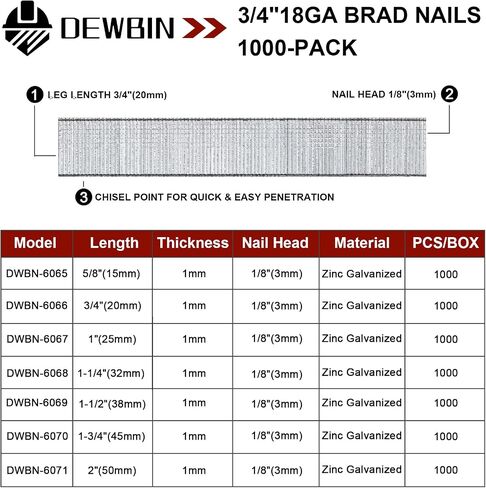 18 Gauge Brad Nails, 1000 Counts 2-inch 18 GA Brad Nails, Galvanized Nails for Nail Gun, Finishing Nail Gun Nails for Pneumatic, Electric Brad Nailer Gun in Saudi Arabia