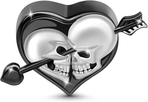 GNOCE Skull Lover Heart Charm Bead Sterling Silver Arrow من خلال Heart Skull Charm Bead سوار/قلادة هدية المجوهرات للنساء (النمط 1) in Saudi Arabia