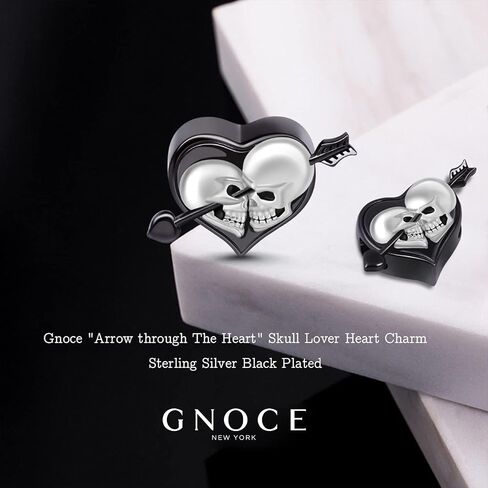 GNOCE Skull Lover Heart Charm Bead Sterling Silver Arrow من خلال Heart Skull Charm Bead سوار/قلادة هدية المجوهرات للنساء (النمط 1) in Saudi Arabia