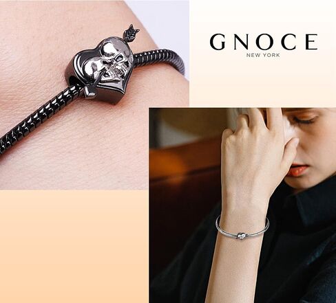 GNOCE Skull Lover Heart Charm Bead Sterling Silver Arrow من خلال Heart Skull Charm Bead سوار/قلادة هدية المجوهرات للنساء (النمط 1) in Saudi Arabia