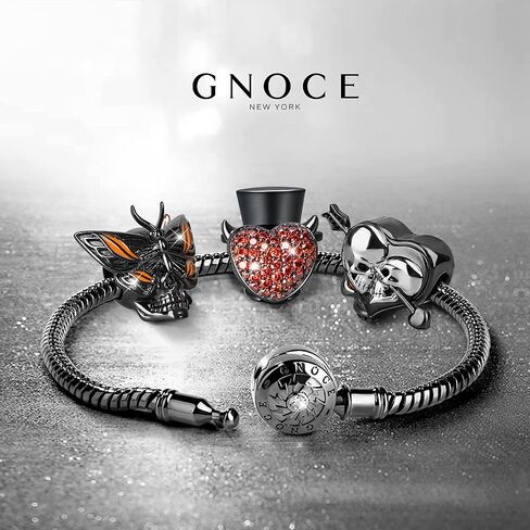 GNOCE Skull Lover Heart Charm Bead Sterling Silver Arrow من خلال Heart Skull Charm Bead سوار/قلادة هدية المجوهرات للنساء (النمط 1) in Saudi Arabia