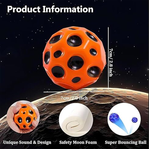 Super High Bouncing Ball - Lunar Crater Bouncing Ball, High Rebound Galaxy Theme - Kids Gifts-Easy to Grip and Catch - for Indoor and Outdoor use. Safe for Age 3+ in Kuwait