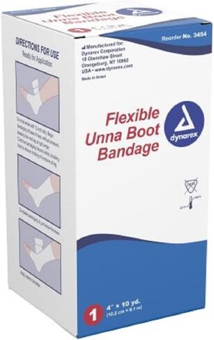 Dynarex Unna Boot Bandage, Individually Packaged, Provides Customized Compression as Treatment for Leg Ulcers with Zinc Oxide, Soft Cast, White, 4" x 10 yds, 1 Bandage in Saudi Arabia