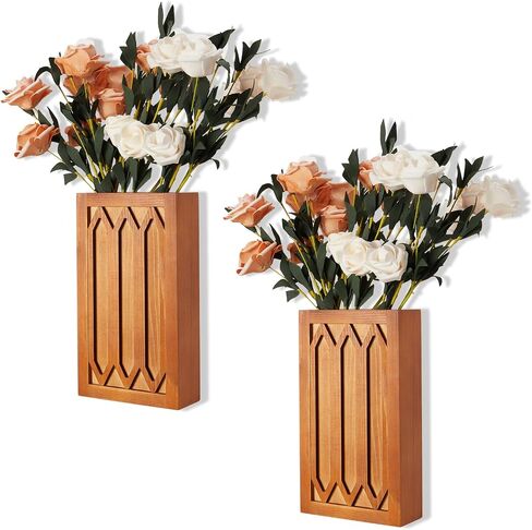 Wood Wall Vase Set 2 Pack Wood Planters Hanging Decor Pocket Planter Modern Boho Wall Decor for Entryway Living Room Bathroom Kitchen Decoration in Saudi Arabia