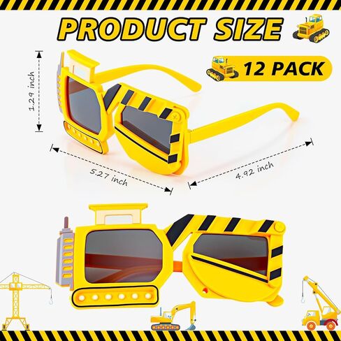 Geiserairailie 24 PCS موضوع البناء حفلة عيد ميلاد لصالح النظارات الشمسية تفريغ النظارات الشمسية الديكور هندسة الحفارة الدعائم in Saudi Arabia