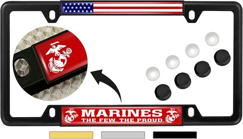 [منتج USMC مرخص رسميًا] - مشاة البحرية. القلة. فخور. - قبة مخصصة مخصصة مخصصة ضيقة (رقيقة) من أعلى 4 فتحة لوحة رخصة السيارة المعدنية مع أغطية حرة - أسود (الكمية: 1 إطار) in Kuwait