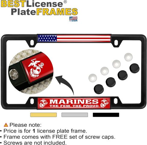 [منتج USMC مرخص رسميًا] - مشاة البحرية. القلة. فخور. - قبة مخصصة مخصصة مخصصة ضيقة (رقيقة) من أعلى 4 فتحة لوحة رخصة السيارة المعدنية مع أغطية حرة - أسود (الكمية: 1 إطار) in Kuwait