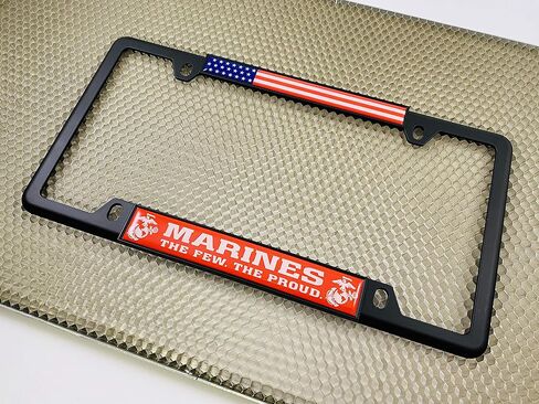 [منتج USMC مرخص رسميًا] - مشاة البحرية. القلة. فخور. - قبة مخصصة مخصصة مخصصة ضيقة (رقيقة) من أعلى 4 فتحة لوحة رخصة السيارة المعدنية مع أغطية حرة - أسود (الكمية: 1 إطار) in Kuwait