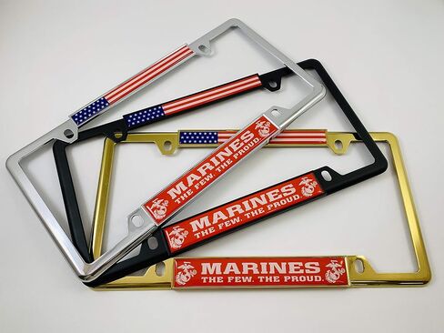 [منتج USMC مرخص رسميًا] - مشاة البحرية. القلة. فخور. - قبة مخصصة مخصصة مخصصة ضيقة (رقيقة) من أعلى 4 فتحة لوحة رخصة السيارة المعدنية مع أغطية حرة - أسود (الكمية: 1 إطار) in Kuwait
