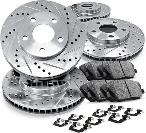 R1 Concepts Front and Rear Brake Kit For 2015-2020 Volkswagen Passat| Drilled Slotted Brake Rotors| Ceramic Brake Pads and Rotors Kit in Saudi Arabia