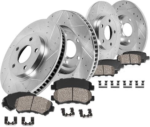 Callahan BRAKE PARTS Front and Rear Drilled Slotted Brake Disc Rotors and Ceramic Brake Pads + Hardware Brake Kit For 2016 2017 2018 Lincoln MKX in Saudi Arabia