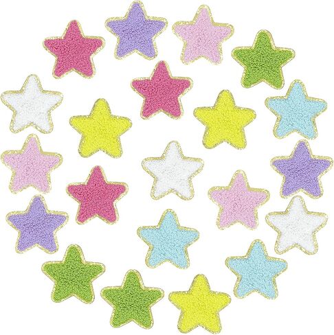 21PCS Flower Chenille Patches, Self Adhesive Flower Shaped Embroidered Applique Patch, Colorful Gold Edges Flowers Sew on Patches for Clothes Backpacks Jeans Hats Bags DIY Sewing Craft Decoration in Kuwait