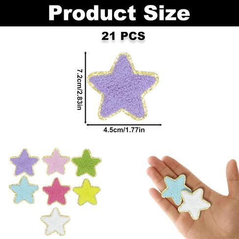 21PCS Flower Chenille Patches, Self Adhesive Flower Shaped Embroidered Applique Patch, Colorful Gold Edges Flowers Sew on Patches for Clothes Backpacks Jeans Hats Bags DIY Sewing Craft Decoration in Kuwait
