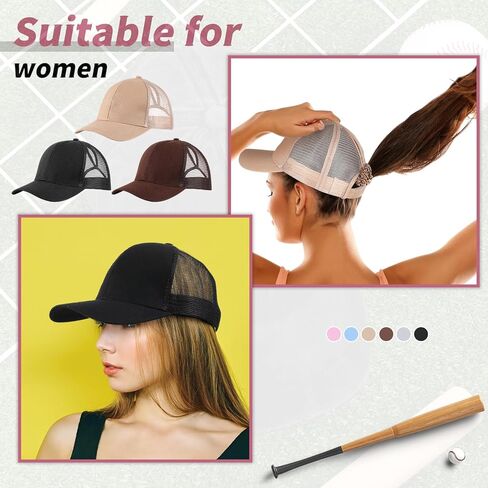 JECERY 6 PCS Trucker Hats قبعات ذيل حصان بالنساء للنساء قبعة بيسبول مع الكعكة العالية القابلة للتعديل للرياضة في الهواء الطلق متعدد الألوان in Kuwait
