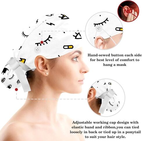 Vcedizo Working Cap with Button Sweatband, Sunflower Surgical Surgery Hats Ponytail Holder in Saudi Arabia