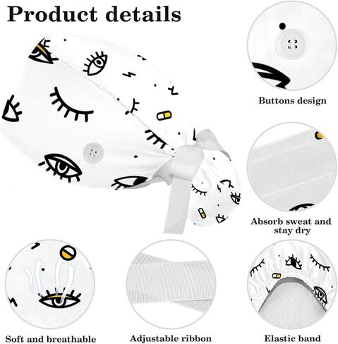 Vcedizo Working Cap with Button Sweatband, Sunflower Surgical Surgery Hats Ponytail Holder in Saudi Arabia