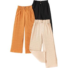 Oyoangle Girl's 3 Pack Back Button Solid Solid Cercist Wide Wide Bants مع جيوب in Kuwait
