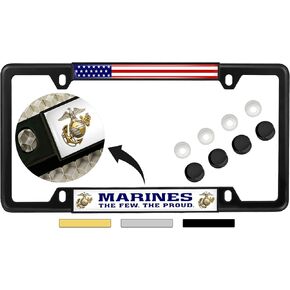 [Officially Licensed USMC Product] - Marines. The Few. The Proud. - Domed Custom-Made Personalized Narrow (Thin) Top 4 Hole Metal Car License Plate Frame with Free caps - Black (Qty: 1 Frame) in Kuwait