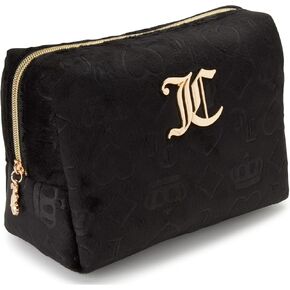 Juicy Couture Black Makeup Bag Cosmetics Organizer Travel Essentials Zip Top Wedge Velour Heart Crown in Saudi Arabia
