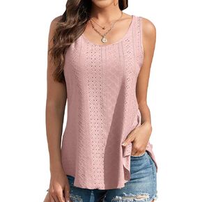 Womens Tank Tops for Women Flowy Sleeveless Embroidery Eyelet Top Loose Fit Casual Summer Shirts in Saudi Arabia