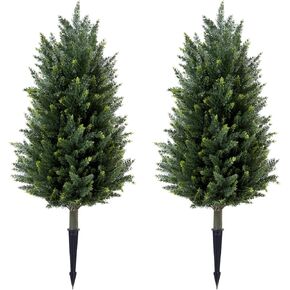 2 Packs of Fake Cypress Plants, 3FT Artificial Cedar Pruning Tree, with Ground Spikes, UV Resistant Artificial shrubs, Suitable for Outdoor and Indoor Front Porch Gardens in Kuwait