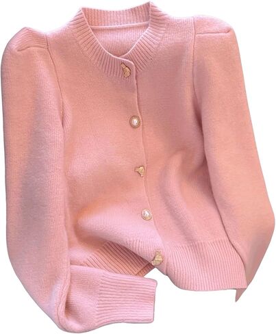Gorglitter Women’s Button Up Fall Cardigan Sweater reary strendy لطيف لطيف لؤلؤة طويلة الأكمام كابل متماسكة أعلى in Saudi Arabia