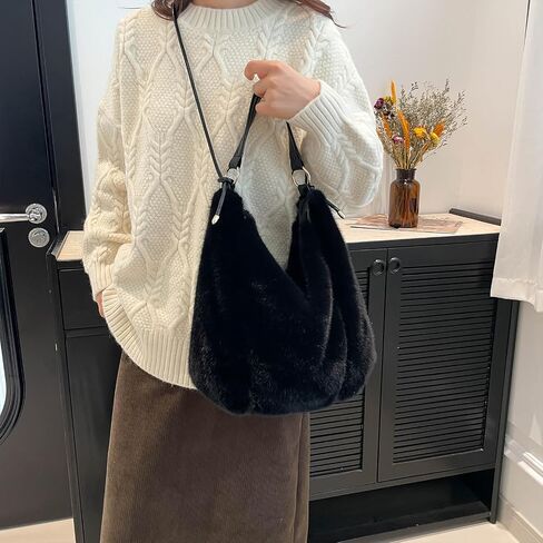 Fluffy Tote Bag Winter Fuzzy Purses for Women Faux Fur Bag with Strap Soft Furry Handbag Plush Crossbody Bags in Kuwait