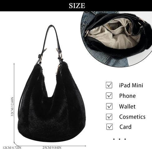 Fluffy Tote Bag Winter Fuzzy Purses for Women Faux Fur Bag with Strap Soft Furry Handbag Plush Crossbody Bags in Kuwait