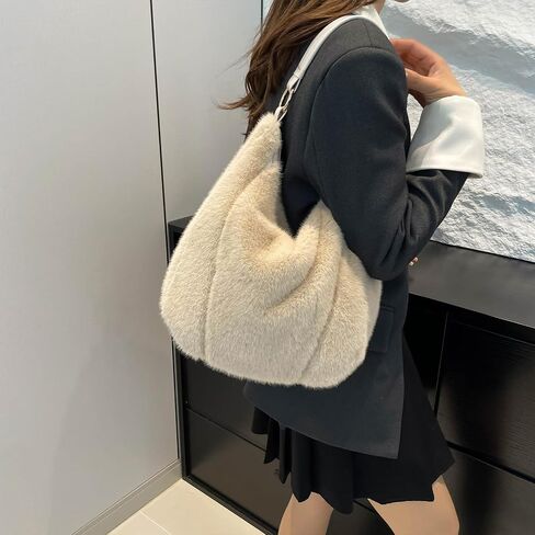 Fluffy Tote Bag Winter Fuzzy Purses for Women Faux Fur Bag with Strap Soft Furry Handbag Plush Crossbody Bags in Kuwait