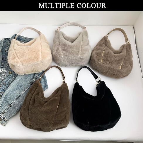 Fluffy Tote Bag Winter Fuzzy Purses for Women Faux Fur Bag with Strap Soft Furry Handbag Plush Crossbody Bags in Kuwait