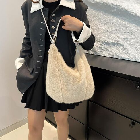 Fluffy Tote Bag Winter Fuzzy Purses for Women Faux Fur Bag with Strap Soft Furry Handbag Plush Crossbody Bags in Kuwait