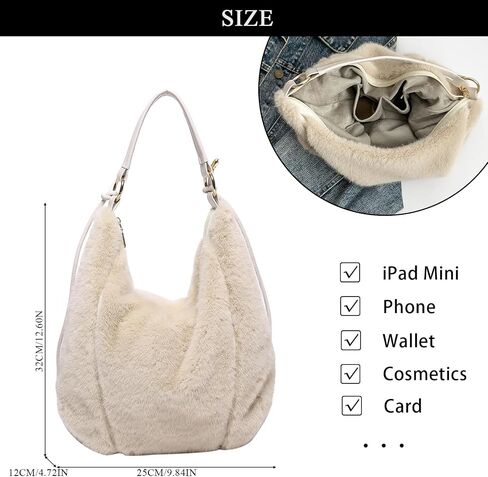 Fluffy Tote Bag Winter Fuzzy Purses for Women Faux Fur Bag with Strap Soft Furry Handbag Plush Crossbody Bags in Kuwait