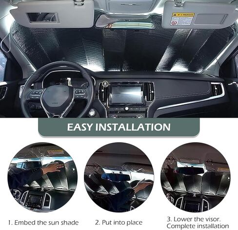 السيارة الزجاجية للسيارة ، حافظ على لوحة عاكسة للحرارة بارد للسيارة ، ودرع أشعة الشمس في مجال الحماية من أشعة الشمس القابلة للطي ، Universal for Cars (Silver #55.1 "× 27.5") in Kuwait