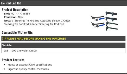 Inner and Outer Tie Rod End Kit - 6 Piece - Compatible with 1988-1999 Chevy C1500 in Saudi Arabia