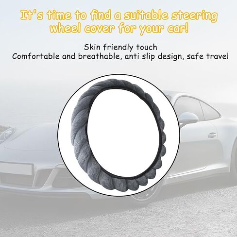 HZEL Car Steering Wheel Cover, Fuzzy Fluffy Anti-Slip Vehicle Steer Wheel Protector, Soft Warm Plush Automotive Interior Steering Wheel Protection Cover Accessories, Universal for Most Cars (Pink) in Saudi Arabia