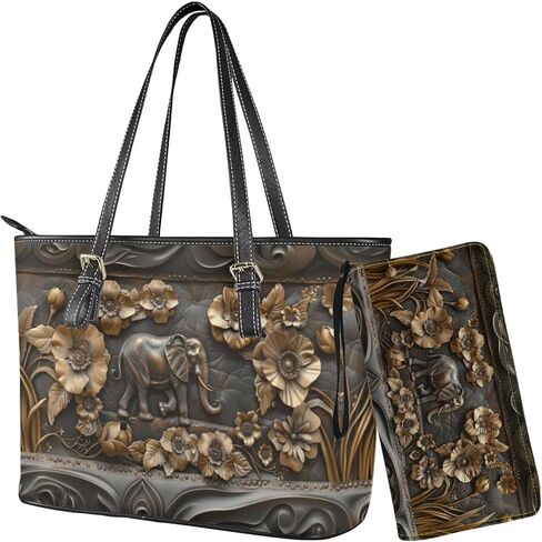 Womens Handbag Wallet Set Leather Satchel Purse Handbag with Wristlet Wallet Top Handle Handbag for Ladies in Kuwait